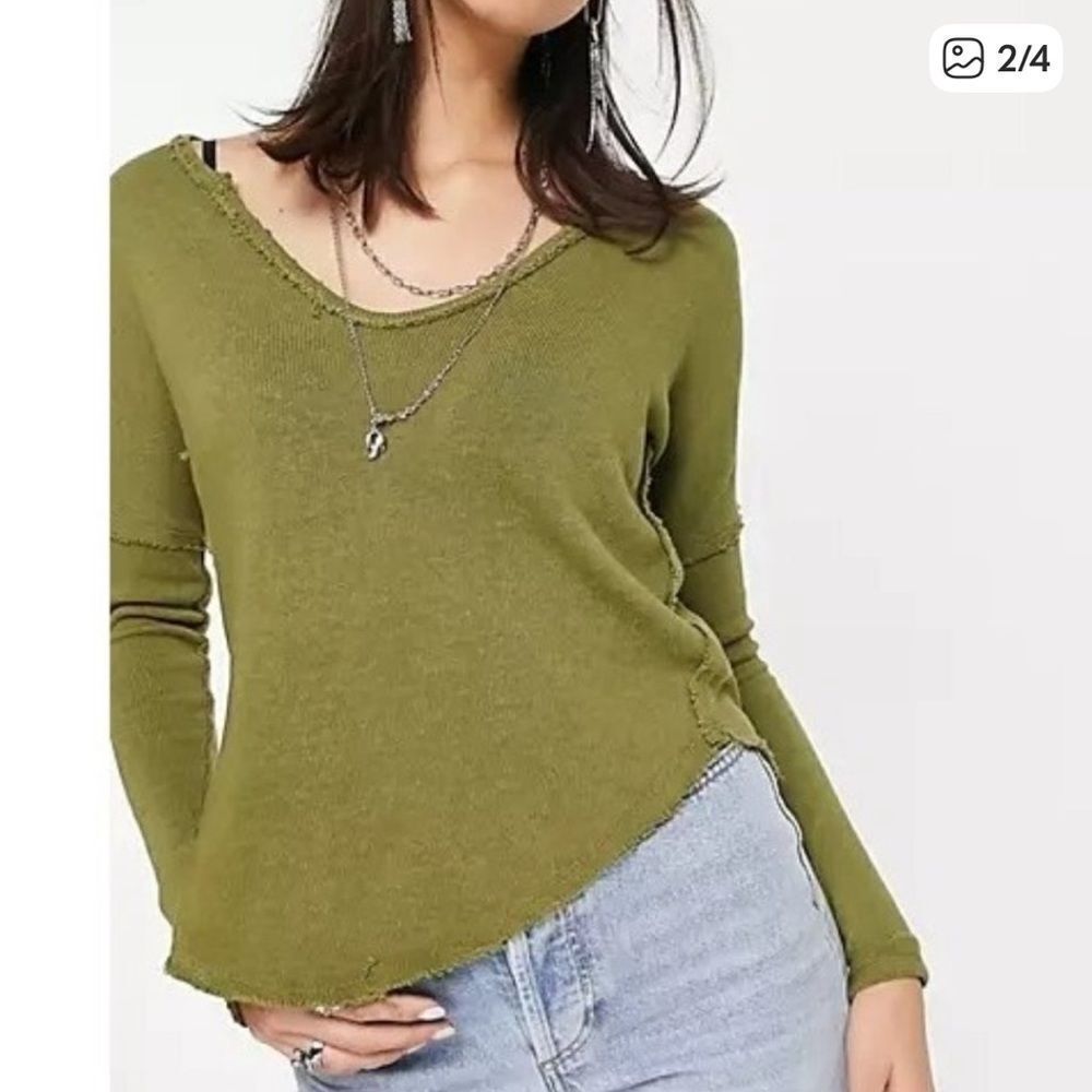 Free People We The Free Come & Get It V-Neck Sweater Green Large